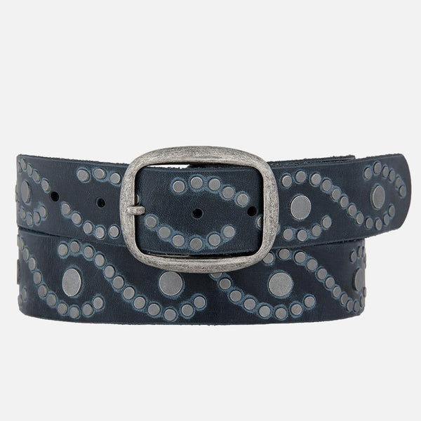 Irena | Women's Studded Leather Belt | Antique Silver Studs