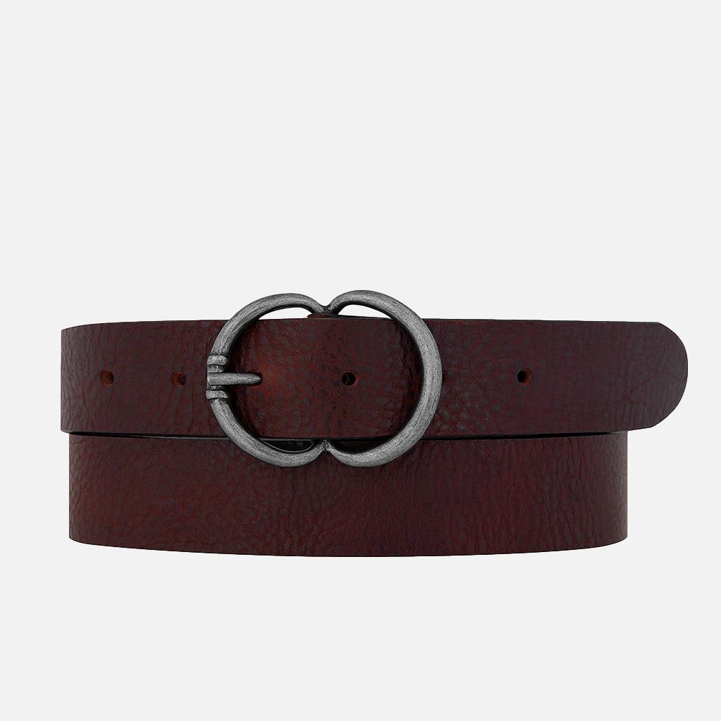 Vicky camel brown leather belt with double ring buckle | Amsterdam