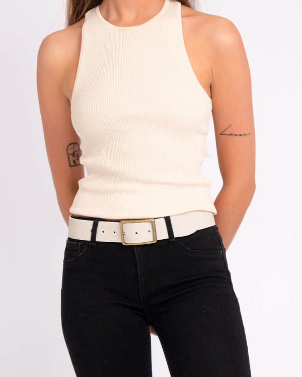 May | Classic Leather Belt with Rectangular Buckle