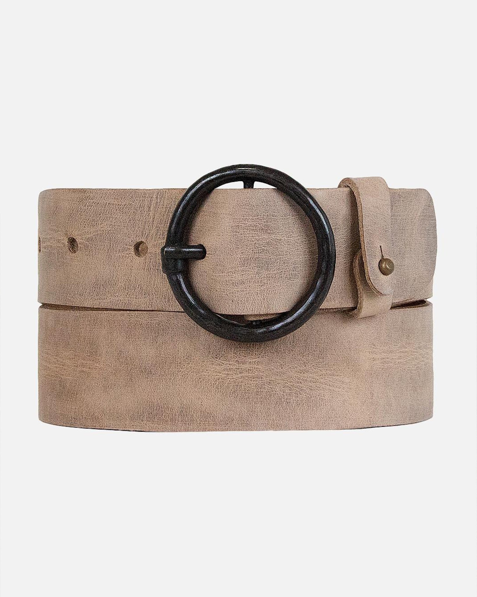 Womens brown leather belt with a round buckle -Amsterdam Heritage ...