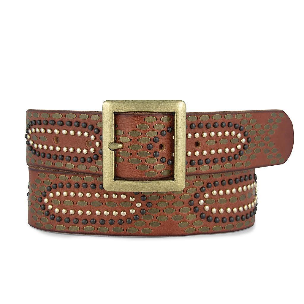 Amsterdam Heritage womens belts 40028 Daya | Studded Leather Belt with Square Buckle