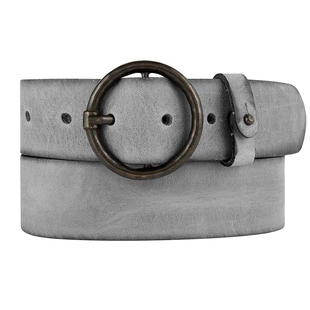 Women's Embossed Leather Belt with Circle Buckle - AMSHRTG
